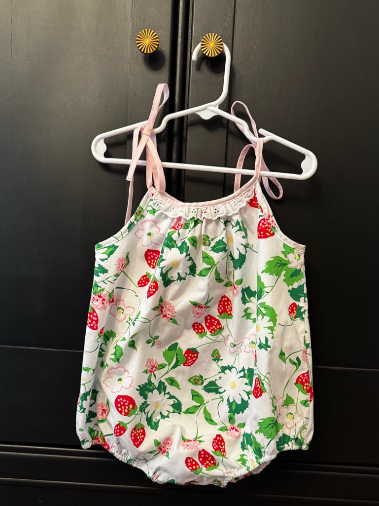 The Beaufort Bonnet Company Strawberry & Daisy Print Baby Romper - Pink Straps